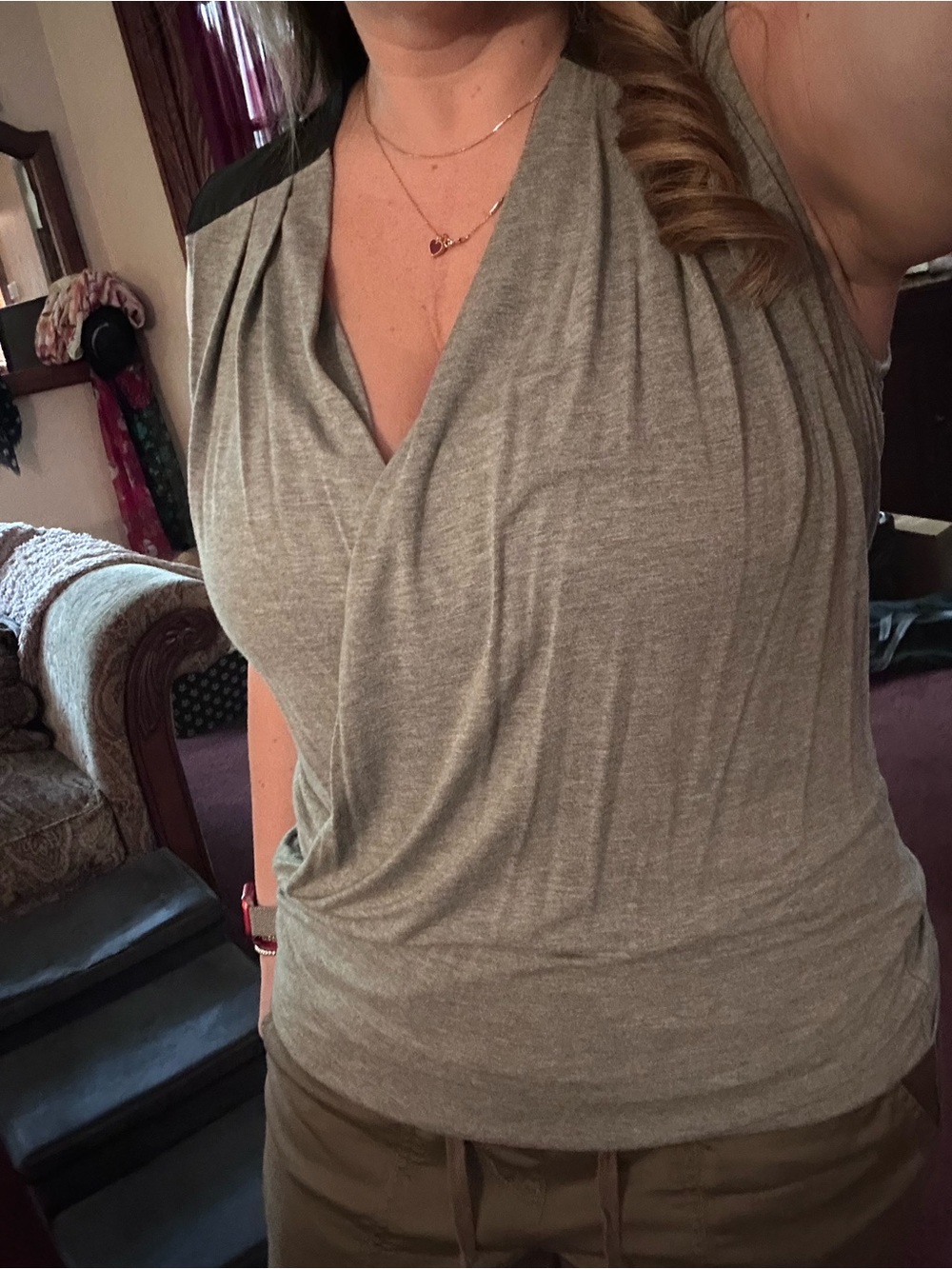 Club Monaco Gray Draped V-Neck Sleeveless Tank